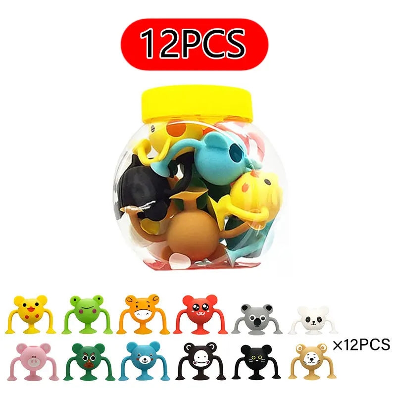 Montessori Animal Silicone Soft Building Blocks Children Toys DIY Suction Cup Assembly Construct Sensory Play Educational Toys