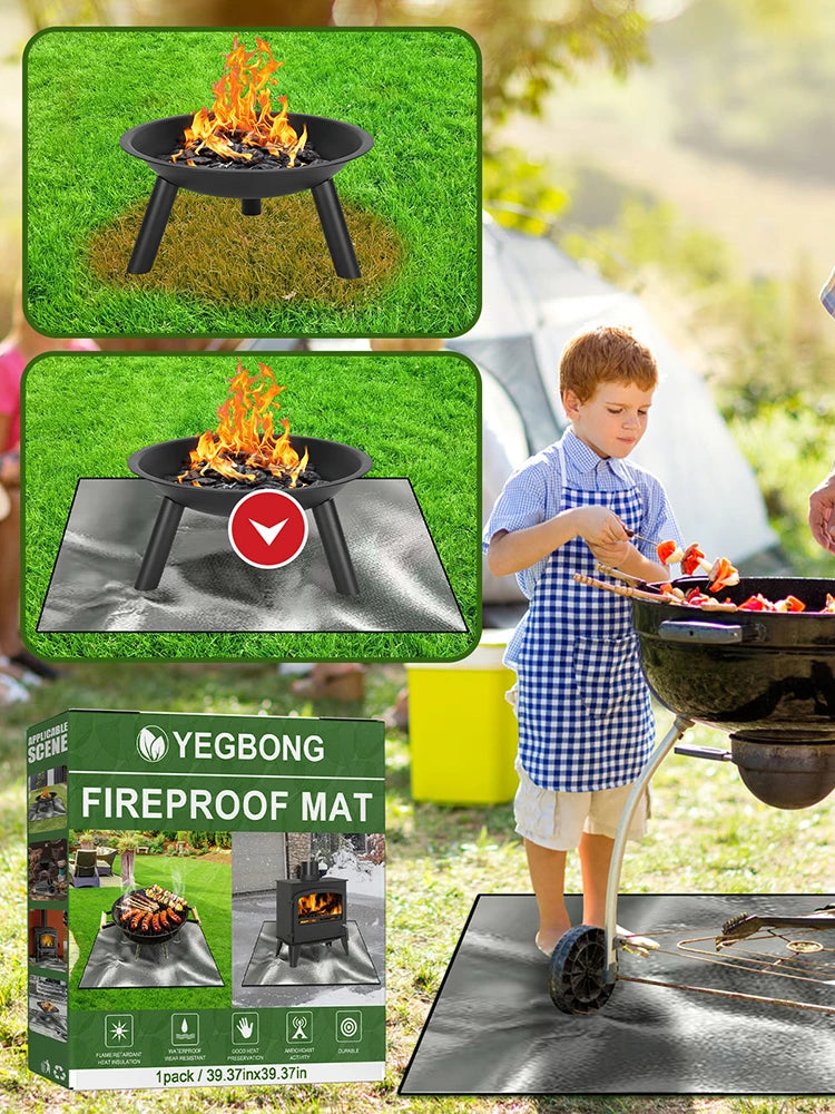 Easy To Clean 100cmx100cm Fireproof Mat Heat  Griddle BBQ Mat Fire Retardant Base Pad for Grass Outdoor for Deck Patio