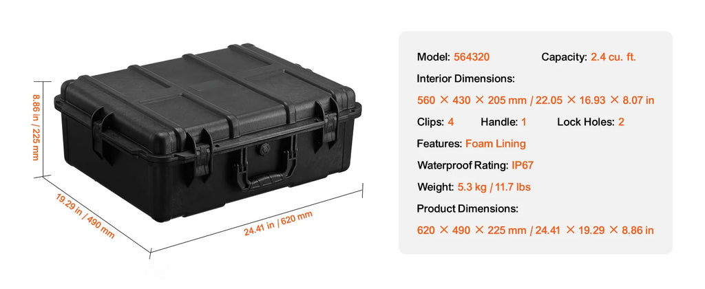 SucceBuy IP67 Weatherproof Hard Case Heavy Duty Protective Case w/ Pre-cut Foam and Handles for Travel Hunting Military Cameras