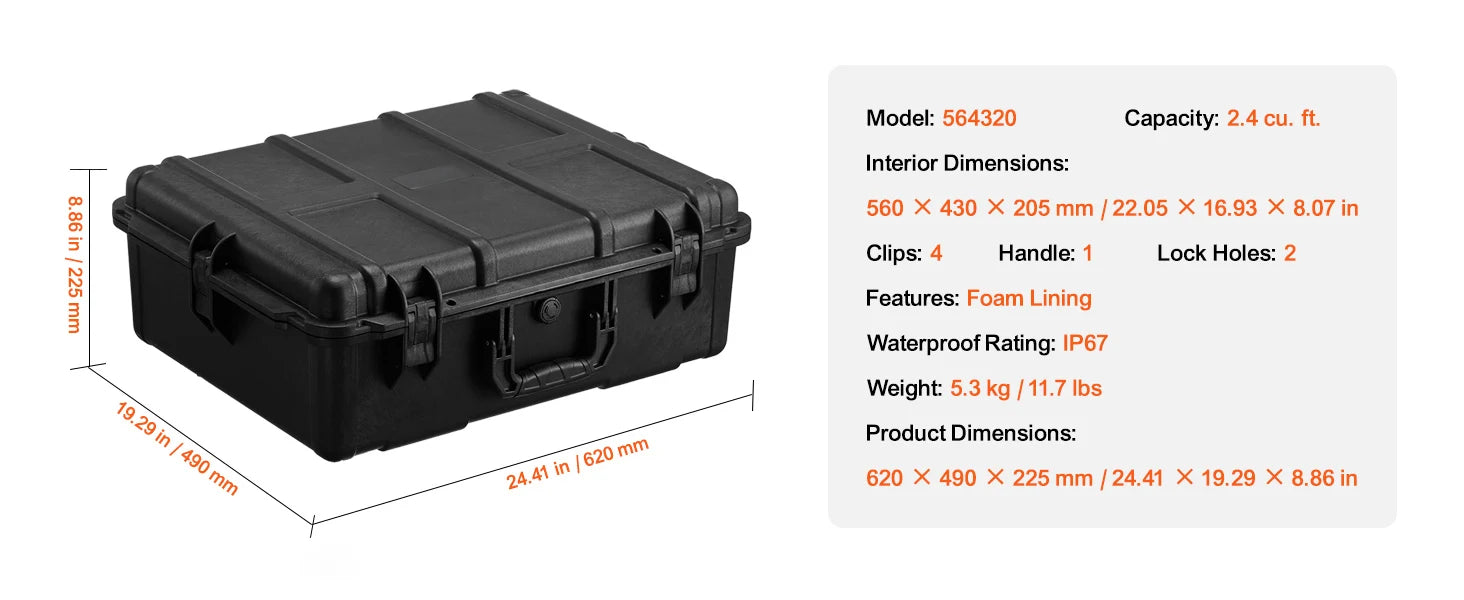 SucceBuy IP67 Weatherproof Hard Case Heavy Duty Protective Case w/ Pre-cut Foam and Handles for Travel Hunting Military Cameras
