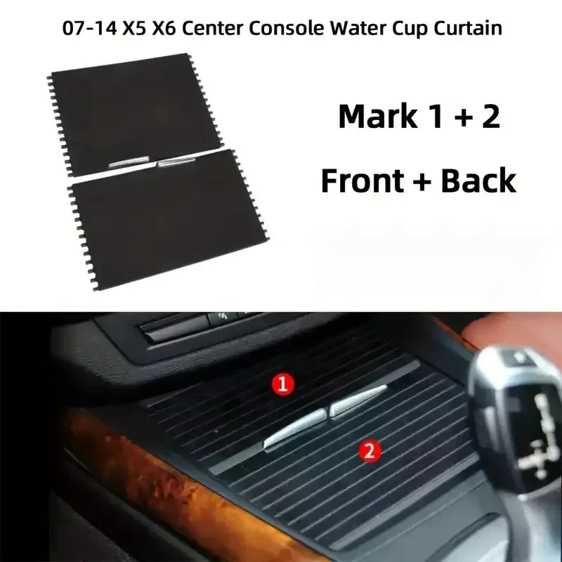 Car Front Rear Center Console Drink Cup Holder Cover Trim Zipper Rolling Curtain For BMW X5 X6 E70 E71 E72 2007-2014 51166954943