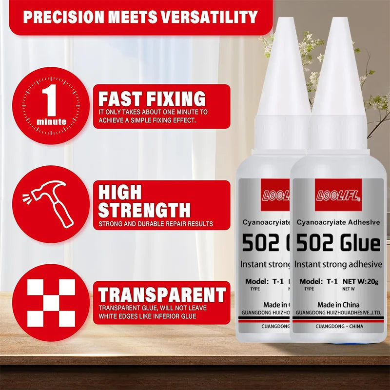 Super strong 502 ethyl cyanoacrylate quick-drying instant super glue metal wood glue leather glue liquid strong bonding tool