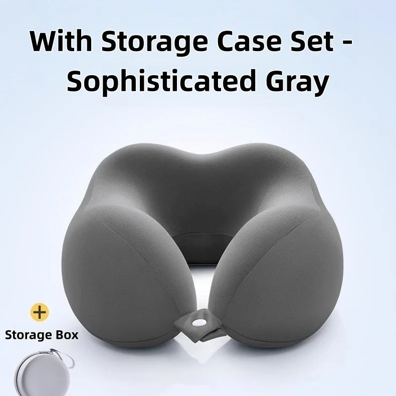 Memory Foam U-Shaped Neck Pillow with Storage Box Portable Travel Neck Support Pillow Airplane Car Office Sleep Cushion