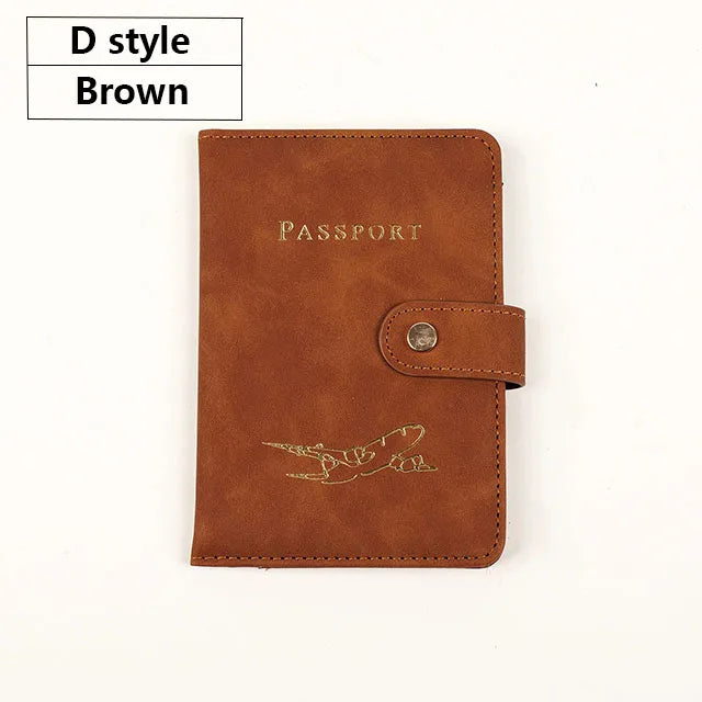 Soft PU Leather Multi Slot Passport Cover with Airplane Logo Snap Closure SIM Card Holder Travel ID Document Ticket Wallet