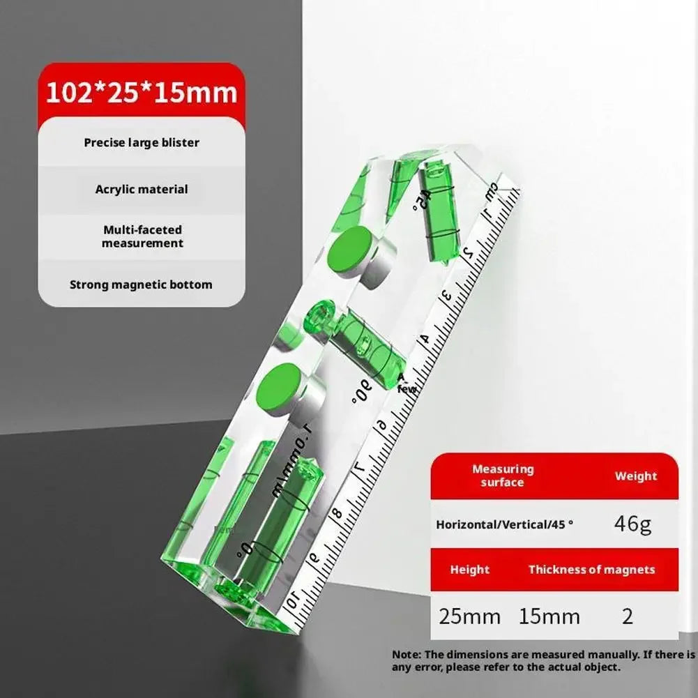 Acrylic Mini Level Ruler Strong Magnetic High-precision Shatterproof Mini Bubble Level  for Picture Hanging & Layout Tool