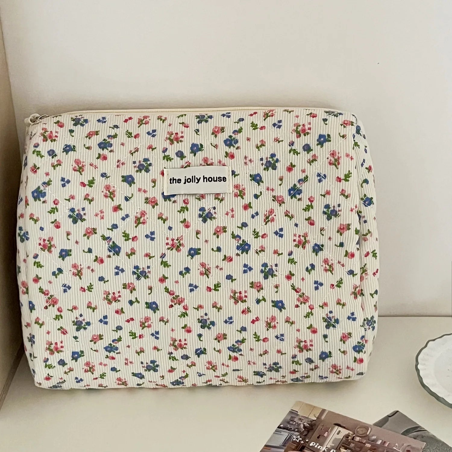 3pcs Floral Clutch Bag Flower Quilting Cotton Makeup Bag Women Zipper Cosmetic Organizer Handbag Portable Toiletry Case for Girl