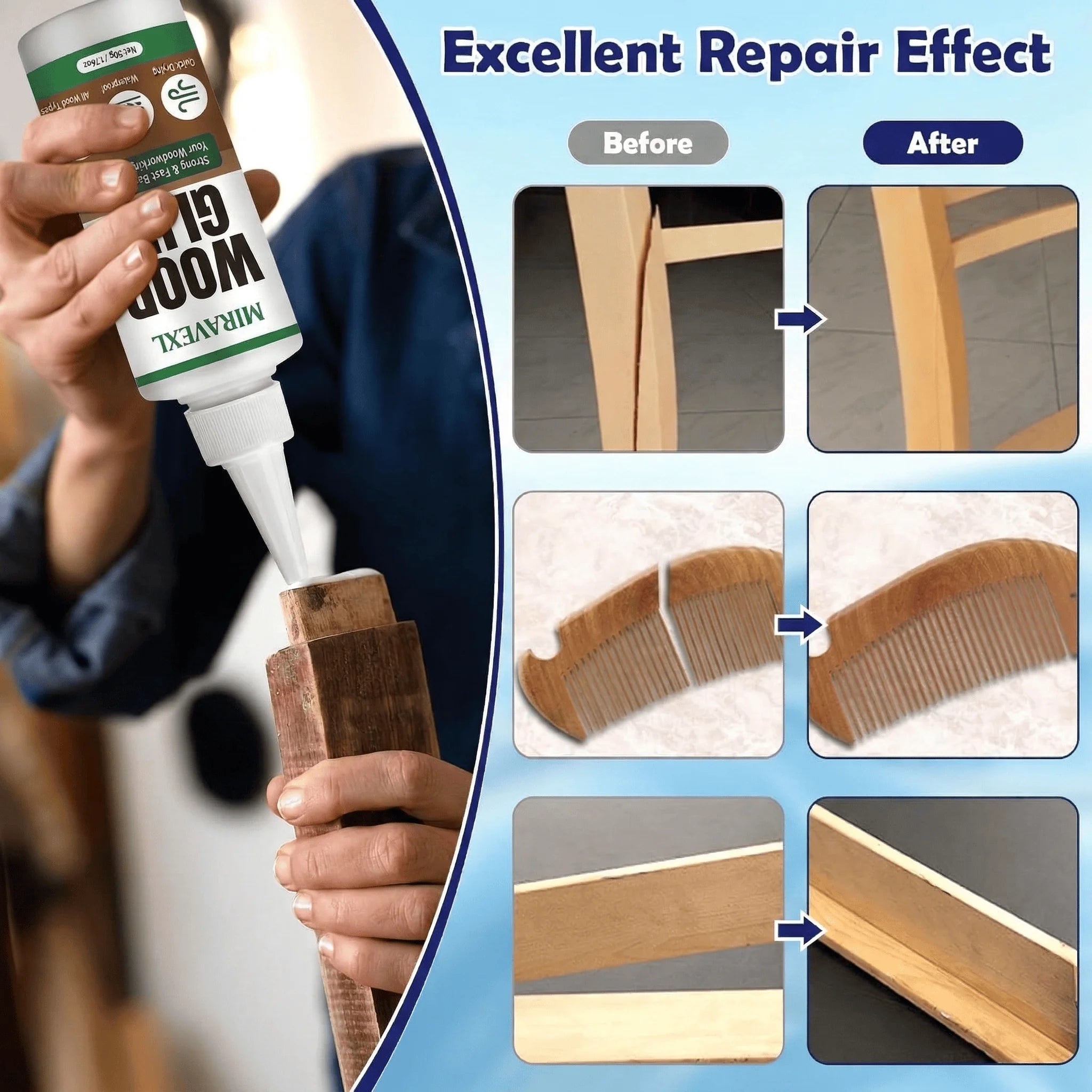 Quick Drying Wood Glue Strong Bond Adhesive for All Wood Types Carpentry and Outdoor Woodwork Maintenance 50g MIRAVEXL