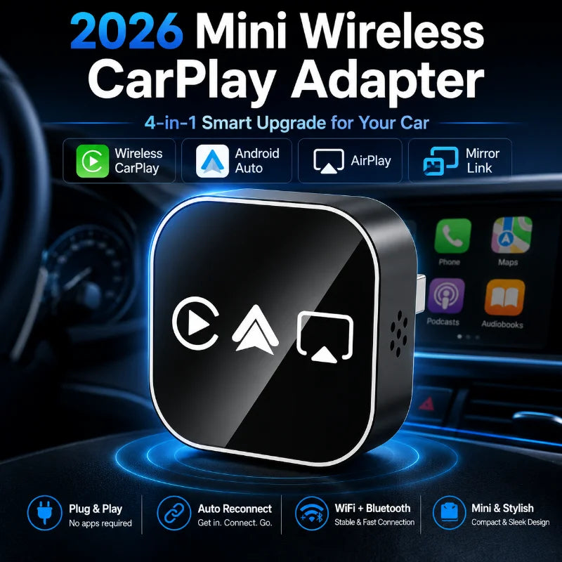 4 Funcs Wireless CarPlay Adapter 2026 Upgrade Mini USB Dongle Support Android Auto AirPlay Mirror Link WiFi Bluetooth Connection