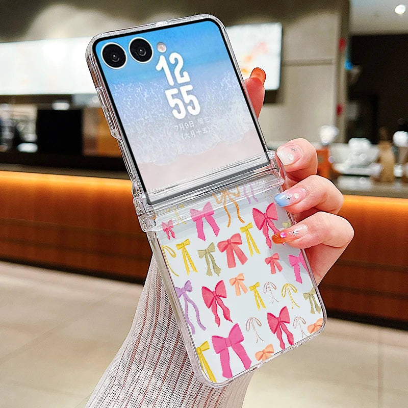 Cup Bowknot Pattern Phone Case For Samsung Galaxy Z Flip 7 FE 8 6 5 4 3 5G Flip7 Flip6 Flip8 Clear Shockproof Folding Hard Cover