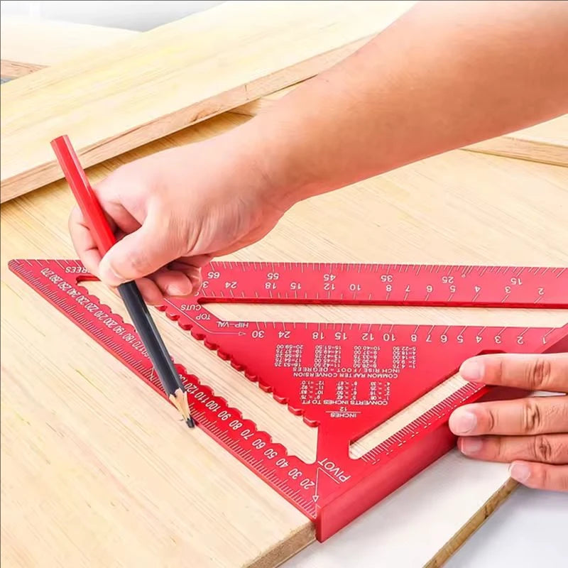 7“Woodworking Square Metric Triangle Ruler Made of Aluminium 90 Degree Thin Style Triangle Protractor for Carpenter Roofer