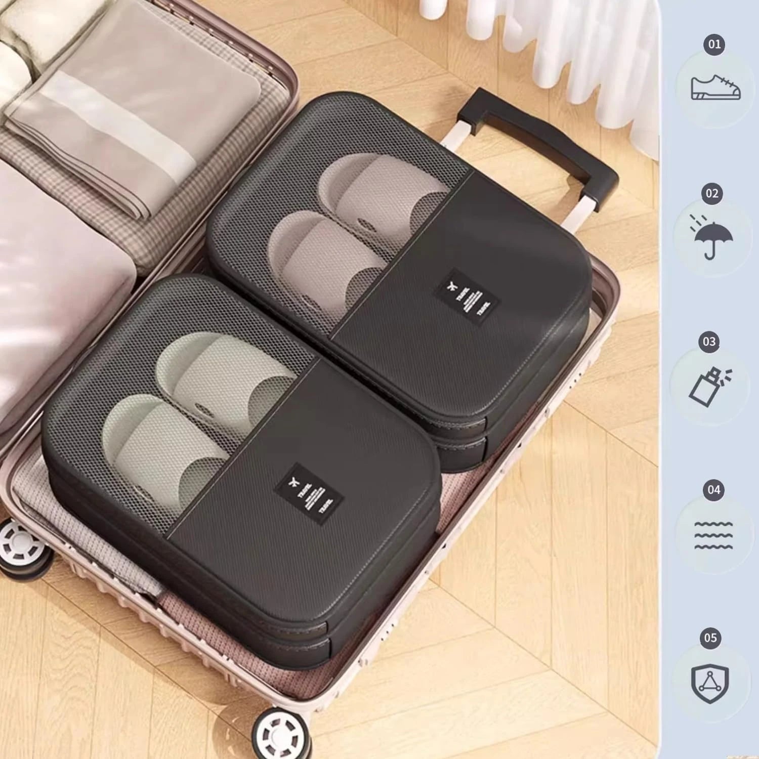 Travel Shoe Bags for Packing in Suitcase Shoe Travel Bag Organizer with Handle Multi-Layer Compartments Holds 3 Pairs of Shoes