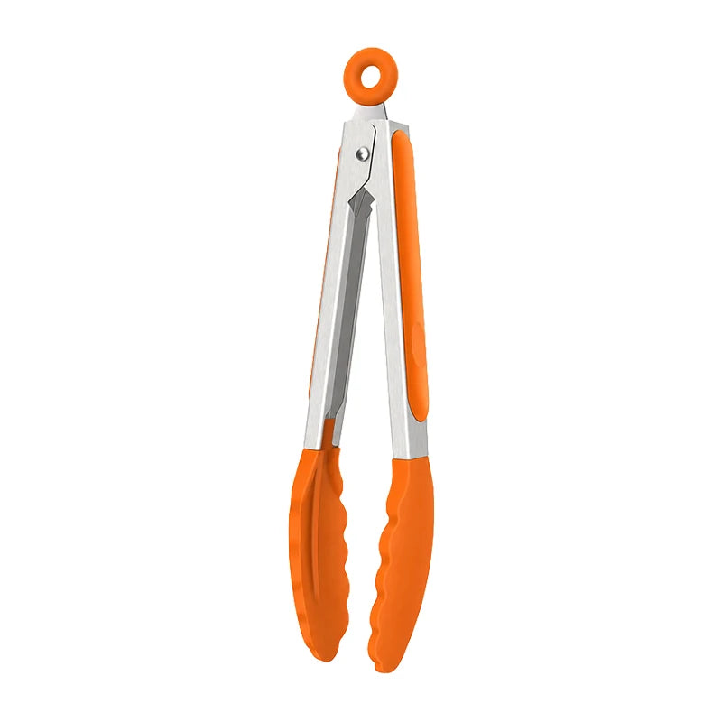 8 Inch Silicone Kitchen Tongs Heat Resistant BPA-Free Stainless Steel BBQ Grill Food Tongs Anti-Slip Cooking Clip for Steak