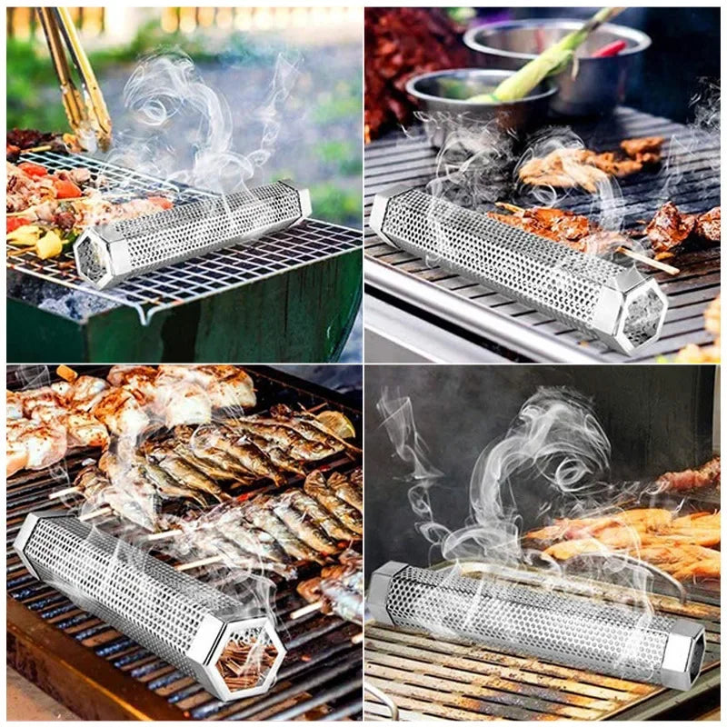 BBQ Stainless Steel Perforated Mesh Smoker Tube Filter Gadget Hot Cold Smoking  BBQ Smoked Spice Tube