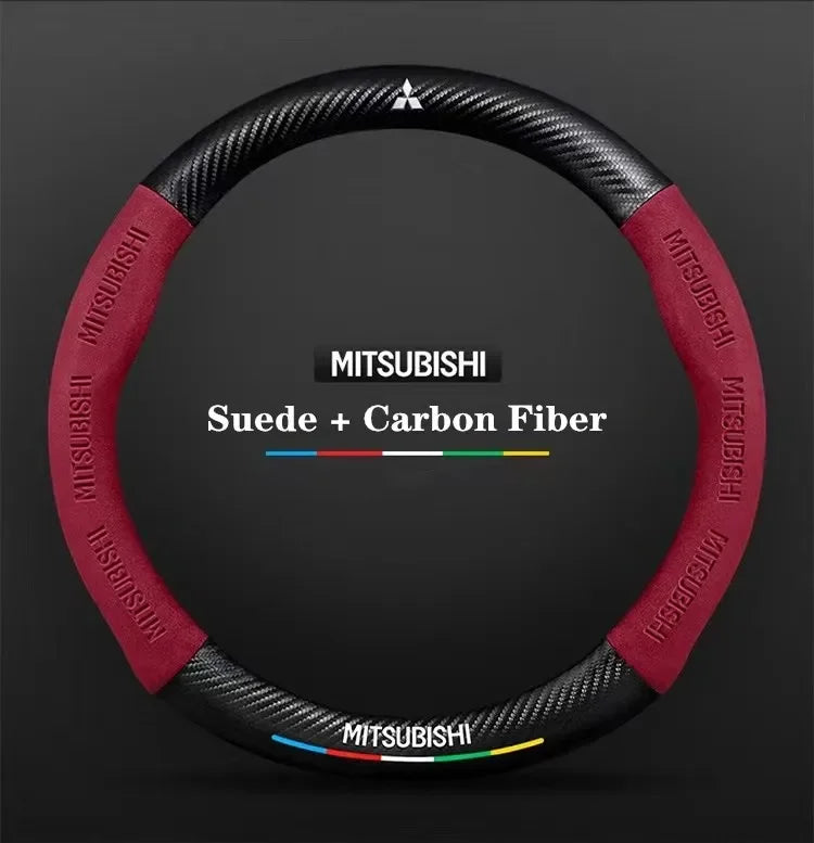 For Mitsubishi Outlander Pajero Asx Colt Lancer EX Evolution X L200 Triton RALLIART Car Suede Carbon fiber Steering Wheel Cover