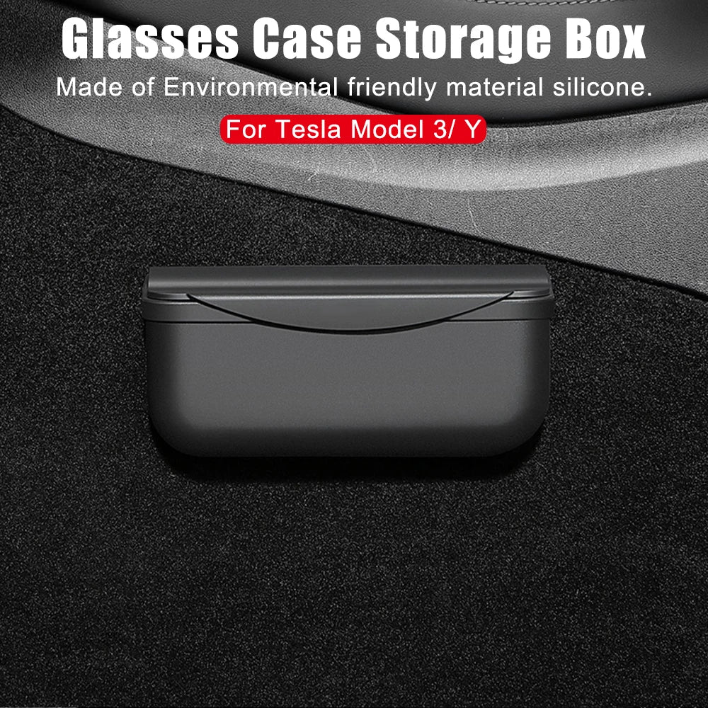 Car Storage Box Sticky Case Glasses Sunglasses Holder Garbage Trash Bin Door Seat Dash Board Accessories For Tesla Model 3 Y