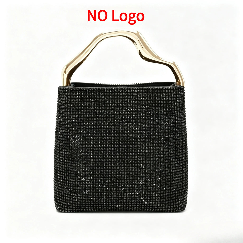 Luxury Satin Bucket Bag Women's Handbag Crystal Shiny Rhinestone Diamond Evening Bag Wedding Party Clutch Purse Crossbody Bag