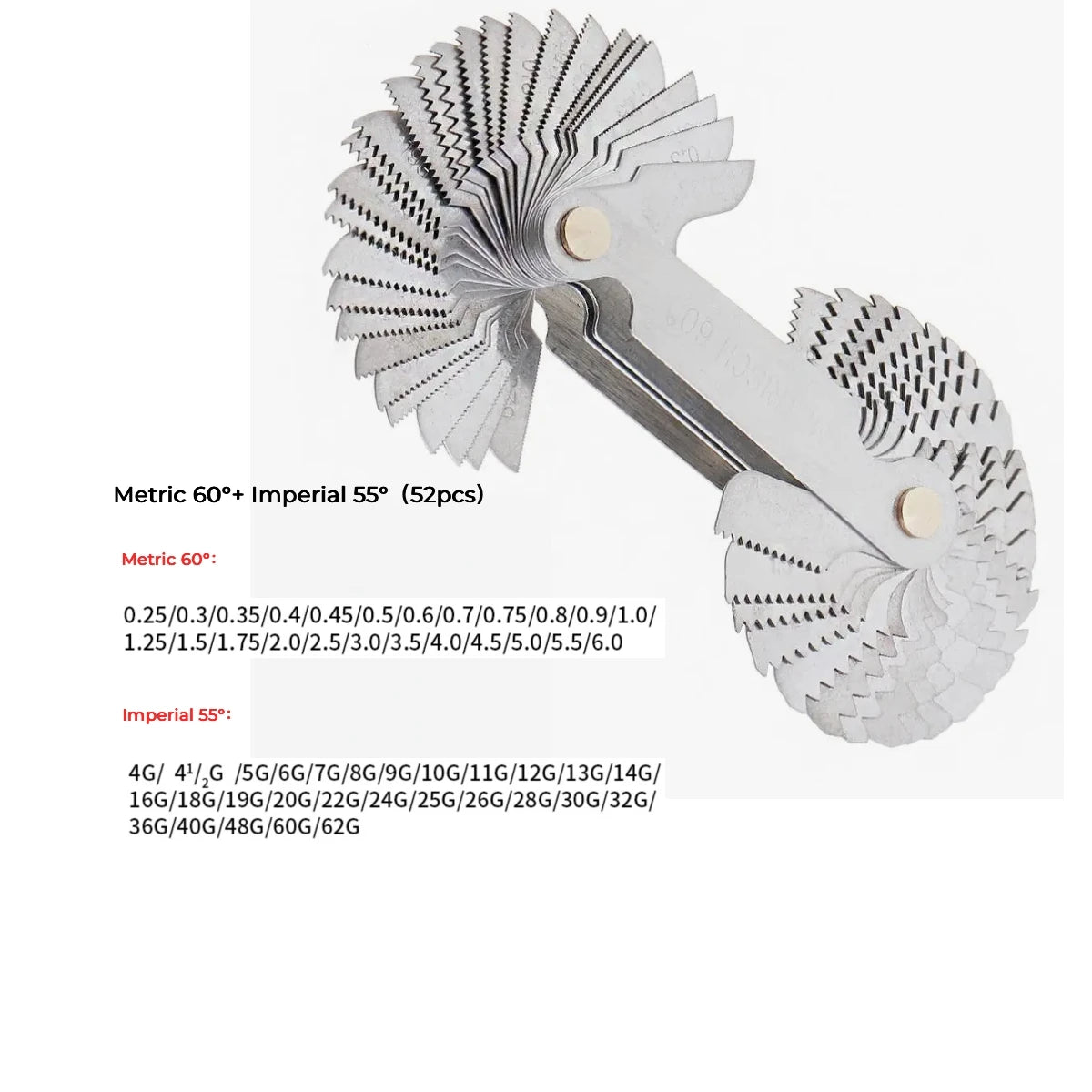 55/60 Degree Thread Plug Gauge Metric Imperial Gear Tooth Screw Pitch Gauges Carbon Steel Measuring Tool Tap Thread Measurement