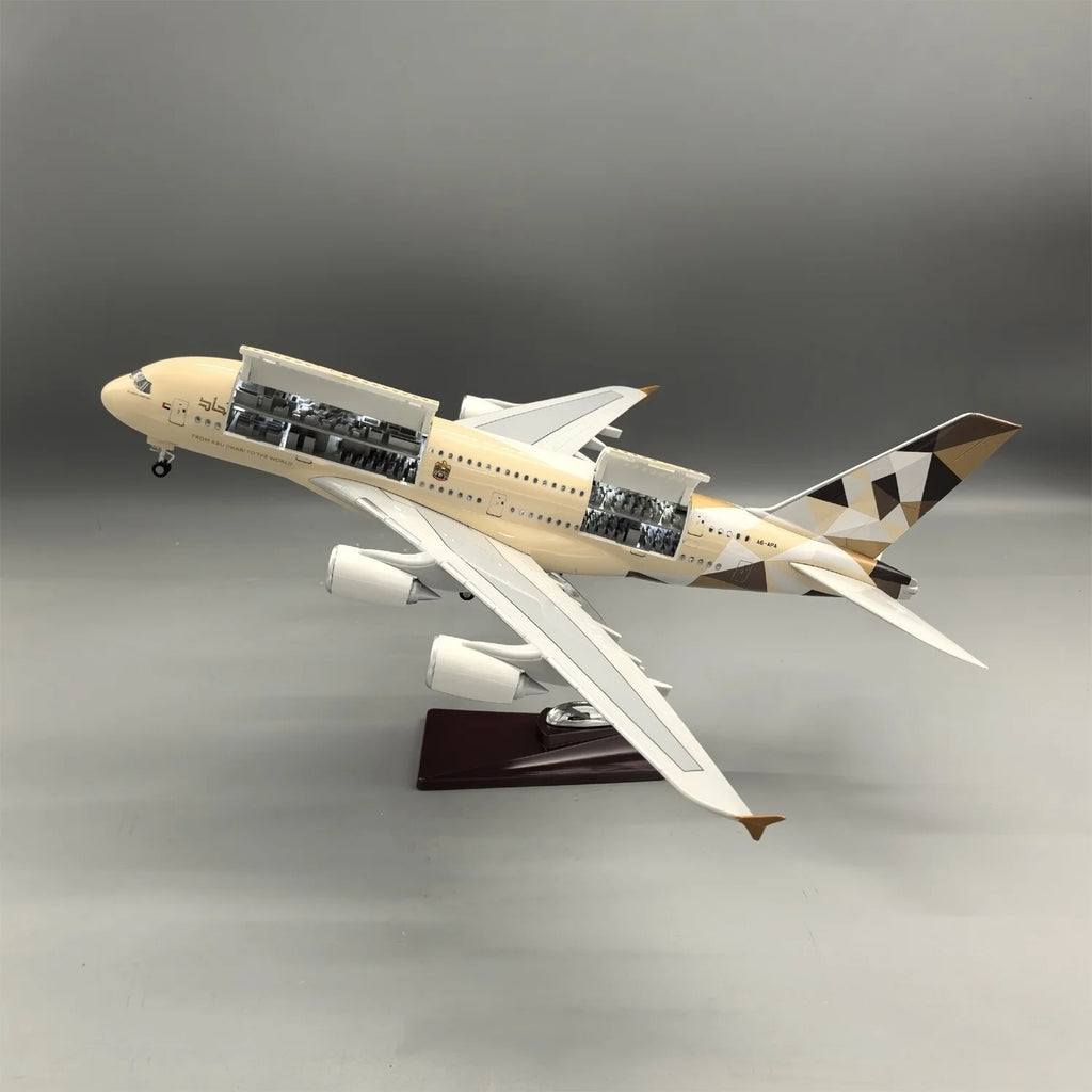 New 47CM Scale Etihad A380 Diecast Resin Openable Cabin Door Aircraft Model Kit Airplane Diecast Aviation Enthusiasts Gifts