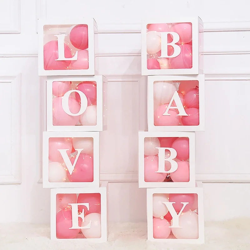 25/30cm Custom Transparent Letter Box A-Z Baby Shower Girl 1st Birthday Party Decoration Kids Wedding Birthday Balloon DIY Box