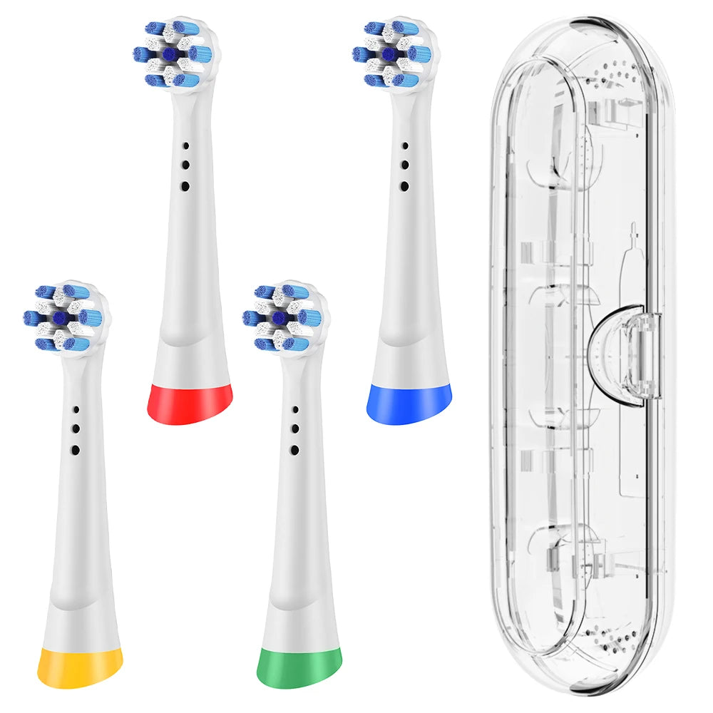 Clear Toothbrush Travel Case and 4 Pcs Replacement Brush Heads Compatible with Oral B iO 2 3 4 5 6 7 8 9 10 Electric Toothbrush
