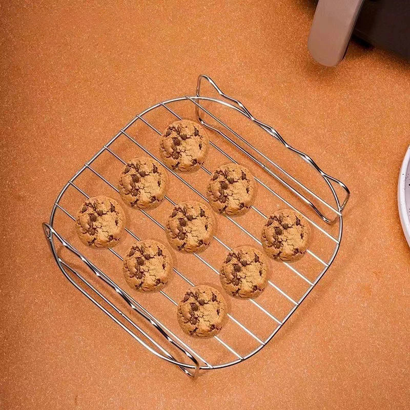 Air Electric Fryer Accessories Stainless Steel Double Layer Grill Rack With 4 Roast Meat Picks Steam Rack Air Fryer Rack