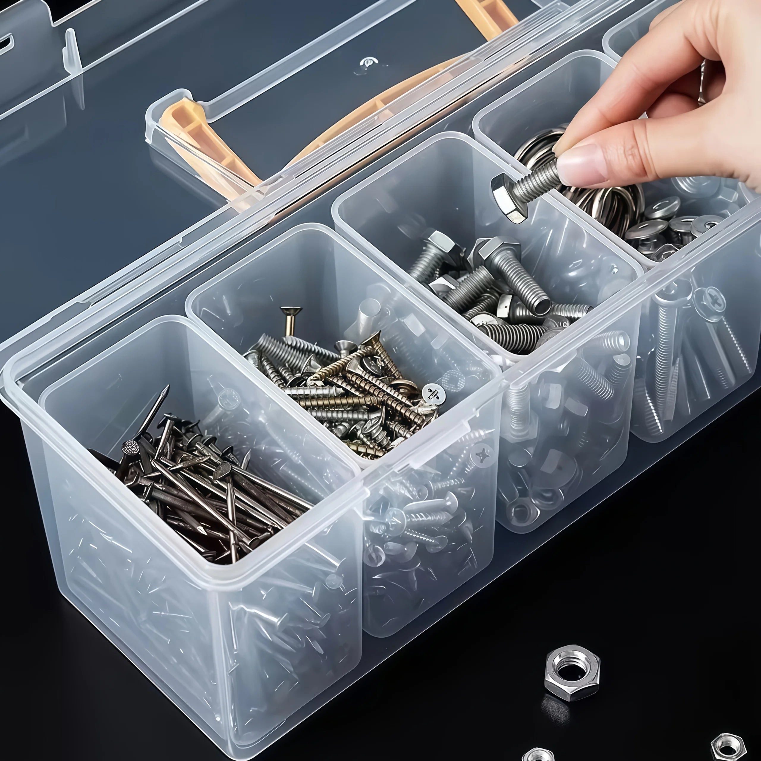 Professional 7-Piece Tool Organizer Set,Transparent Parts Storage with Dividers-Portable Case for Screws,Wrenches & DIY Hardware