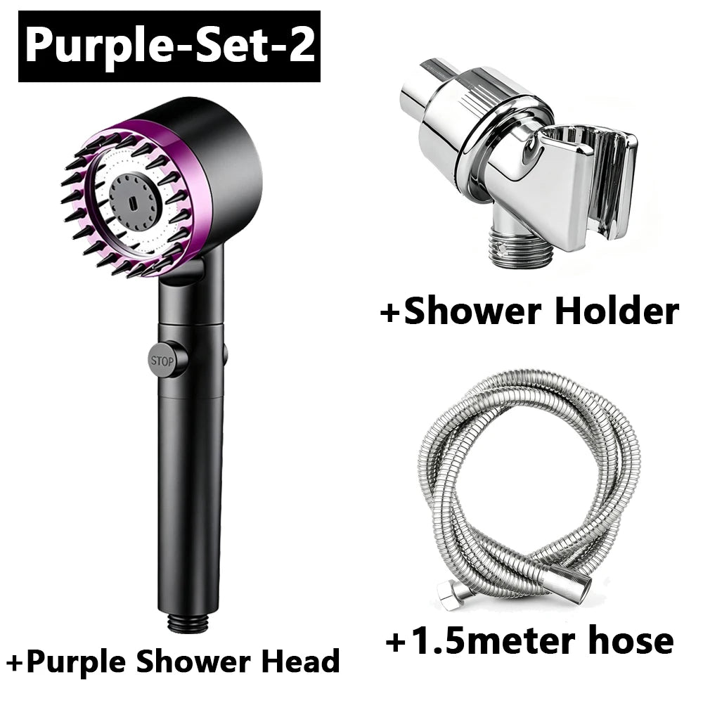 Black & Grey Wall-Mounted High-Pressure Shower Head with  Polished Finish Durable Plastic for Enhanced Water Pressure