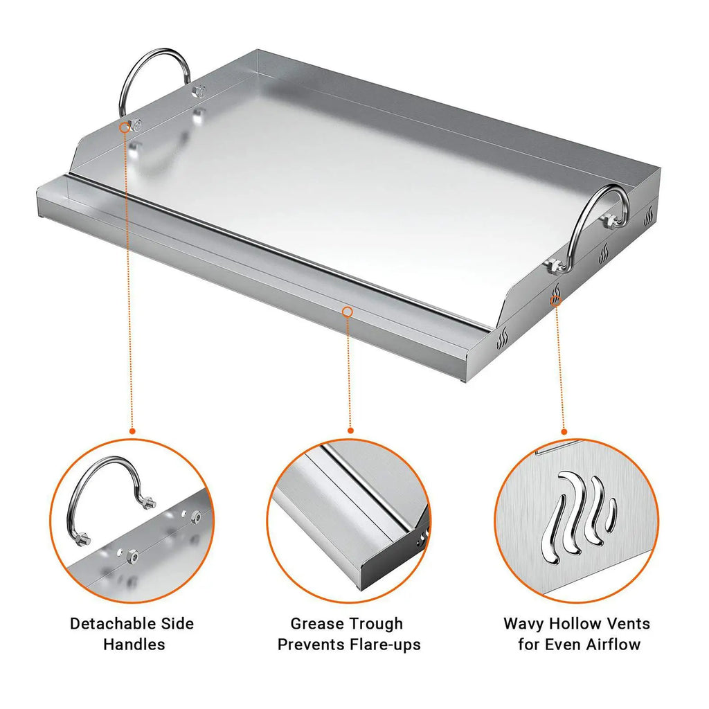 Stainless Steel Cooking Griddle Portable Flat Grill Plate Outdoor BBQ Cooking Tools for Gas Grill Kitchen Barbecue Picnic Kit