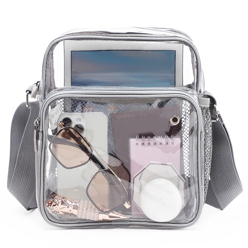 TINYAT PVC Clear Messenger Bag Women Transparent Shoulder Bag Waterproof Crossbody Bag for Music Concert Sports Race