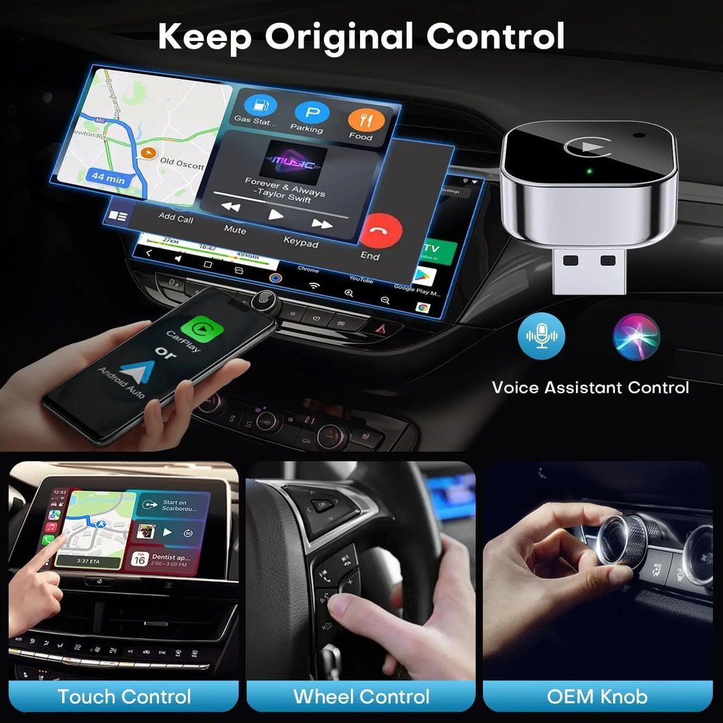 Wireless Carplay Adapter with Ultra-Mini USB Design for Apple CarPlay & Android Auto,Plug and Play, Fast Stable Connection
