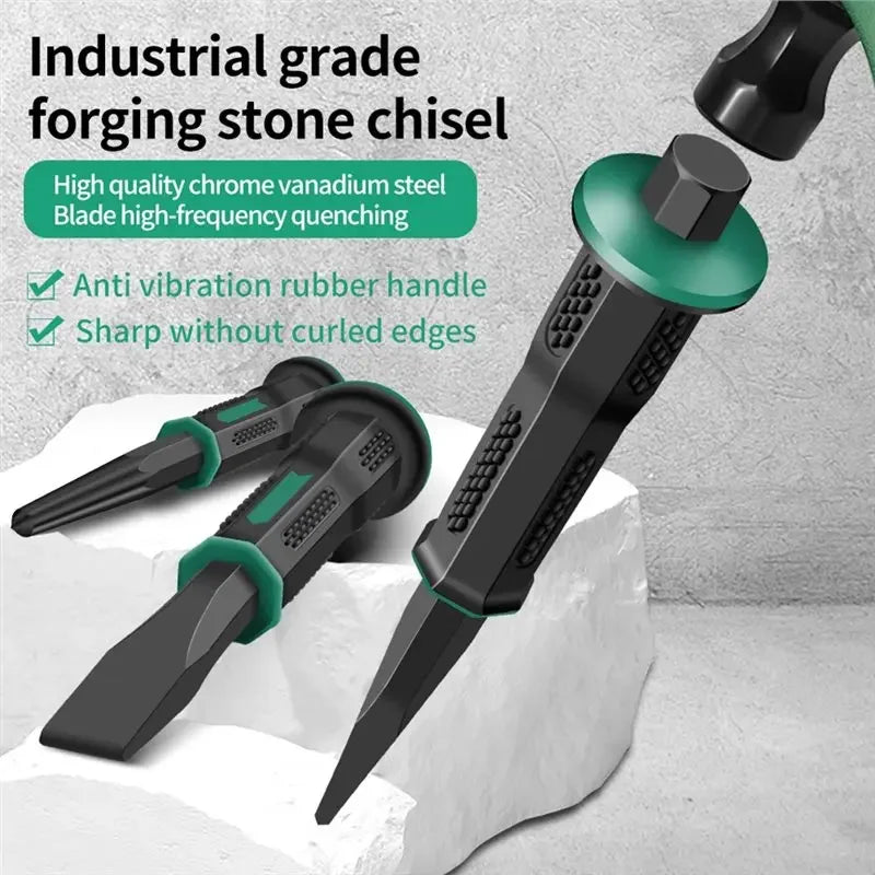 Chrome Vanadium Steel Carving Chisel Stone Flat Chisel With Hand Guard Construction Cement Masonry Concrete Engraving Cut Tool