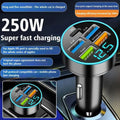 250W PD Car Charger QC3.0 Fast Charge One to Six Car Cigarette Lighter Plug 5 Port Car Charger Flash Charge with Digital Display