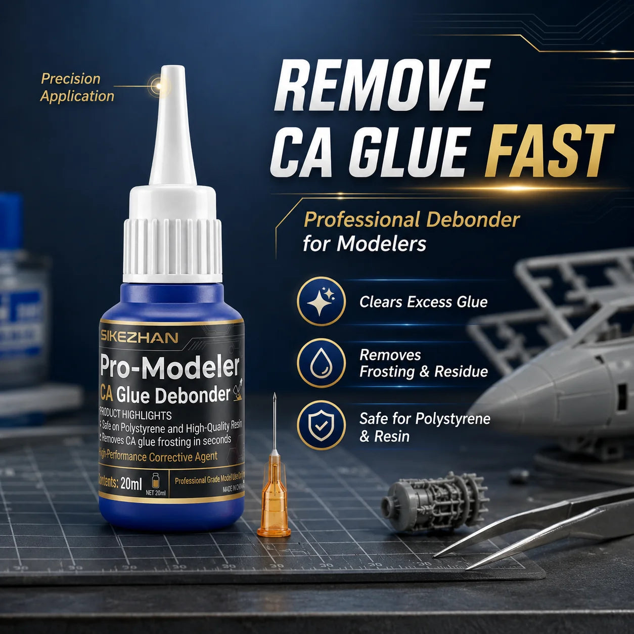 SIKEZHAN 20ml CA Glue Debonder Super Adhesive Remover Cleans Glue Frosting Safe on Resin Polystyrene Plastic Model Hobby Tools