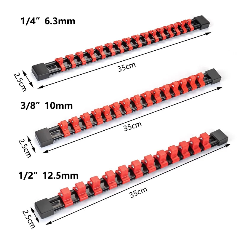 1Pcs 1/4" 3/8" 1/2" ABS Socket Organizer Universal Adjustable Socket Wrench Rail Holder Portable Red&Blue Organizer Home Tool