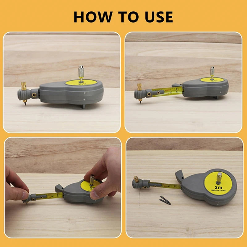 2M Rotape Tape Measure Compass With 10 Pencil Leads Measure Beam Compass For Drawing Circles And Lines Fixable Button