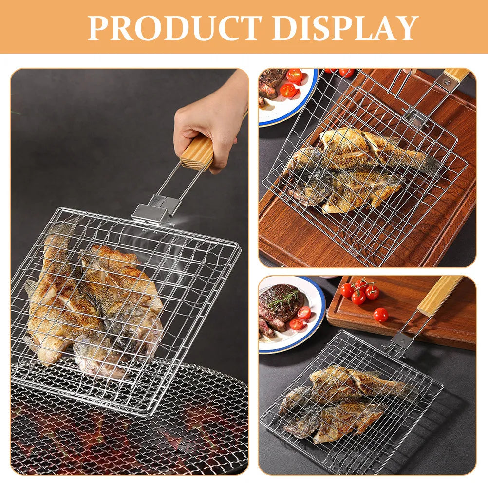 Stainless Steel Fish Grilling Rack Heat-Resistant Bbq Grill Basket Camping Picnic Outdoor Barbecue Meat Vegetable Grill Mesh