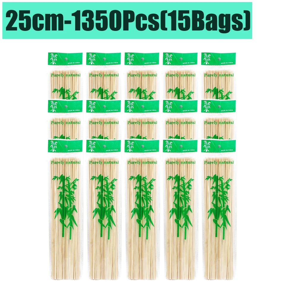90-1350Pcs Disposable BBQ Bamboo Sticks 15/20/25/30cm for Grilling, Fruit, Kabob,BBQ, Barbecue, Kitchen, Camping, Outdoor