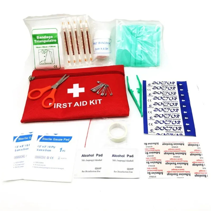 13-Piece All-in-One First Aid Kit Portable Compact Survival Kit for Outdoor Wilderness Travel with Complete Wound Care Supplies