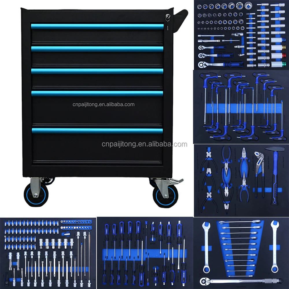 5-Drawer Auto Repair Box Cart Chest Workbench Workshop Tool Trolley Rolling Tool Cabinet With Tools