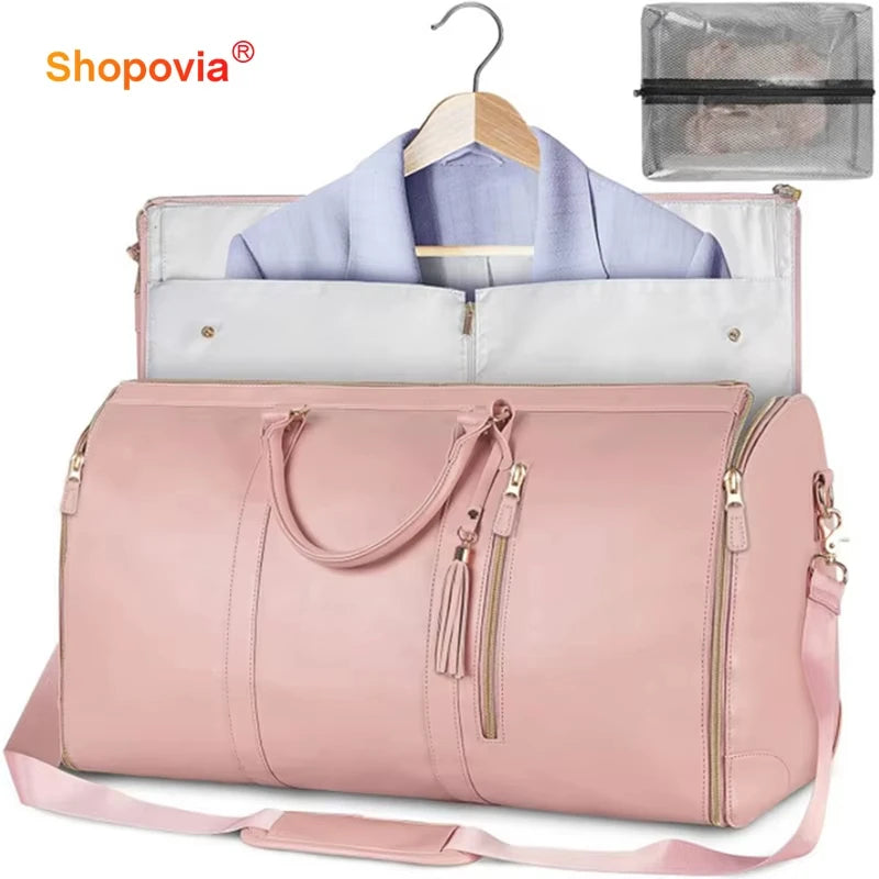 2 in 1 Convertible Garment Duffel Bag for Men Business Travel Suit Bag Large Capacity Weekend Overnight Bag with Shoulder Strap