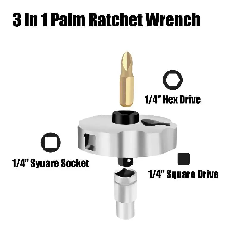 **1PC Steel Portable Palm Mini Ratchet 3-in-1 Socket Screwdriver Hand Tool Ratchet Screw 1/4 Inch All-in-one Ratchet Wrench
