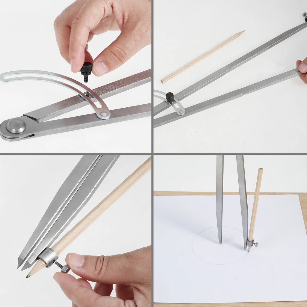 12/16 Inch Woodworking Compass Geometry Tool Metal Drafting Compass with Pencil Holder and Lockable Wing for Drawing Circles