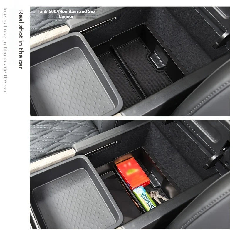 Car Interior Accessories Center Console Tray Armrest Storage Box Divider ABS Black Functional Car Tray For Great Wall Tank 500