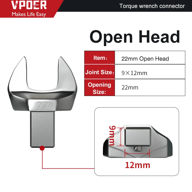Open Ended Insert Tools 9X12 Torque wrench Head Changeable head Box End Ring Spanner Head Ratchet Insert Tools head