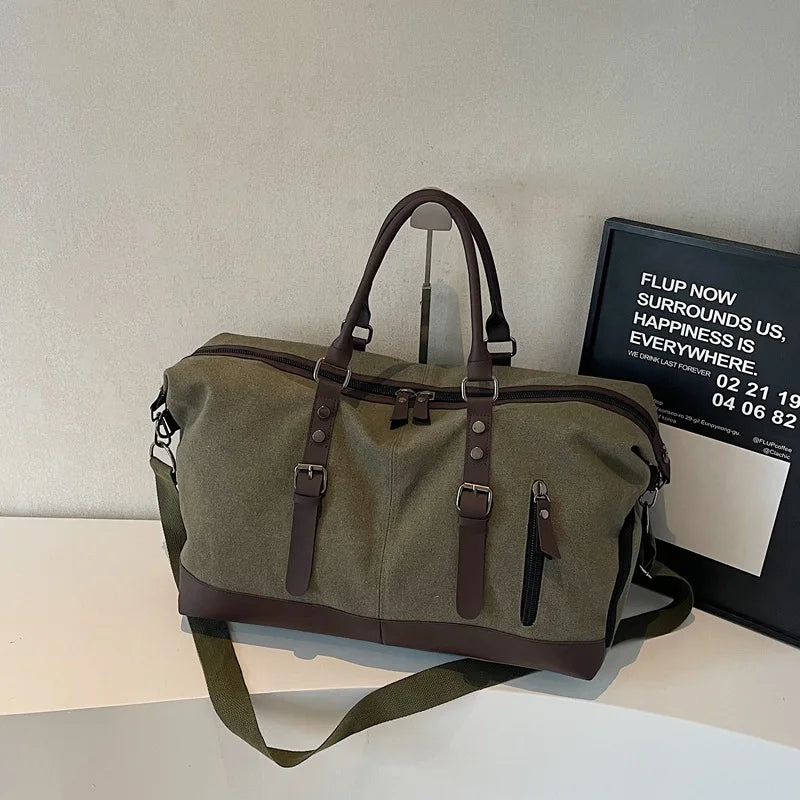 Canvas Travel Tote Bag For Men Large Capacity Short Trip Shoulder Duffle Handbag Fashion Luggage Prop