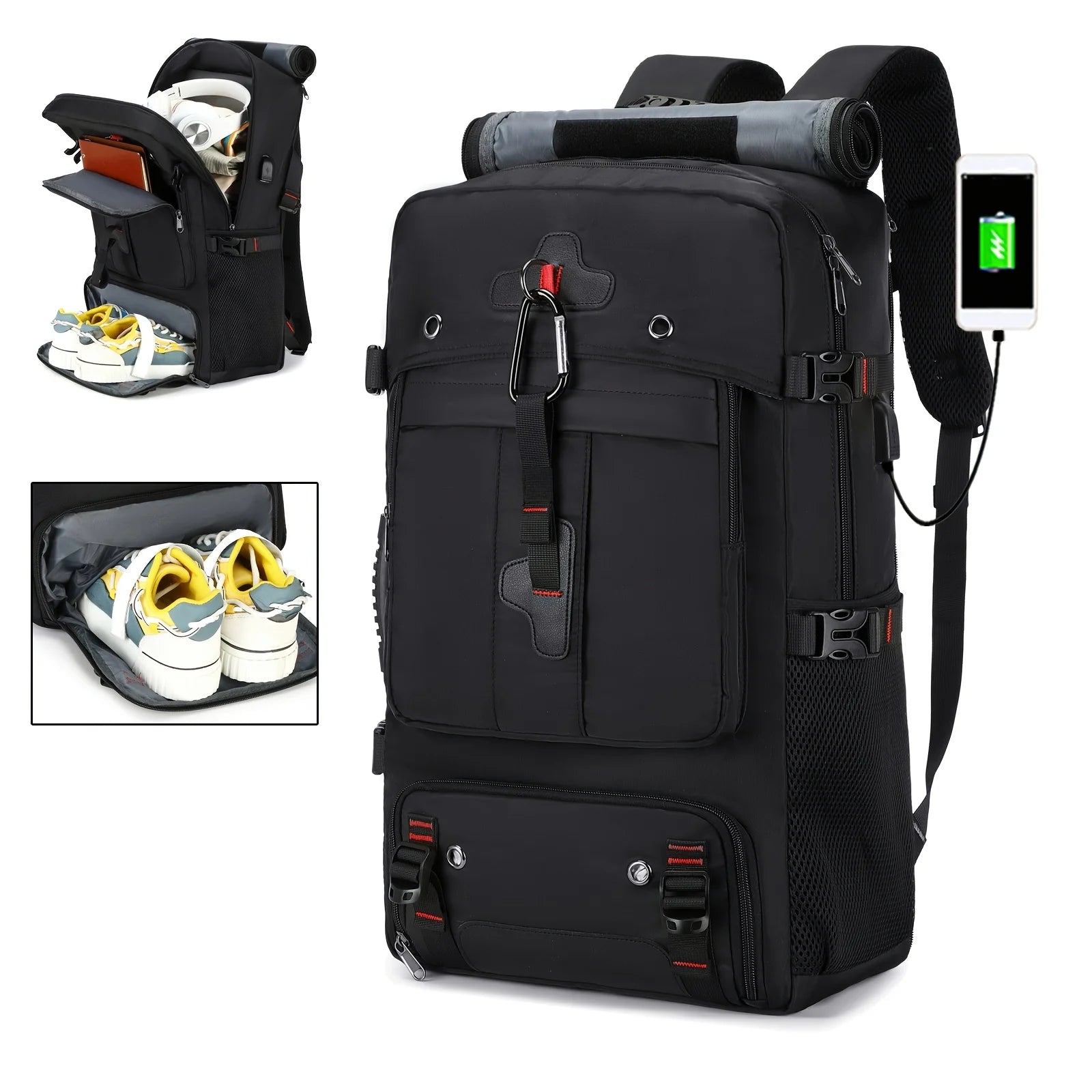 Large capacity portable backpack, airline approved shoe compartment backpack, 17 inch laptop backpack, business work gym weekend
