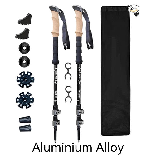 4 Sections Outdoor Folding/Telescopic Trekking Pole Camping Portable Walking Stick Pole Nordic Elderly Telescopic Pole 등산스틱폴대