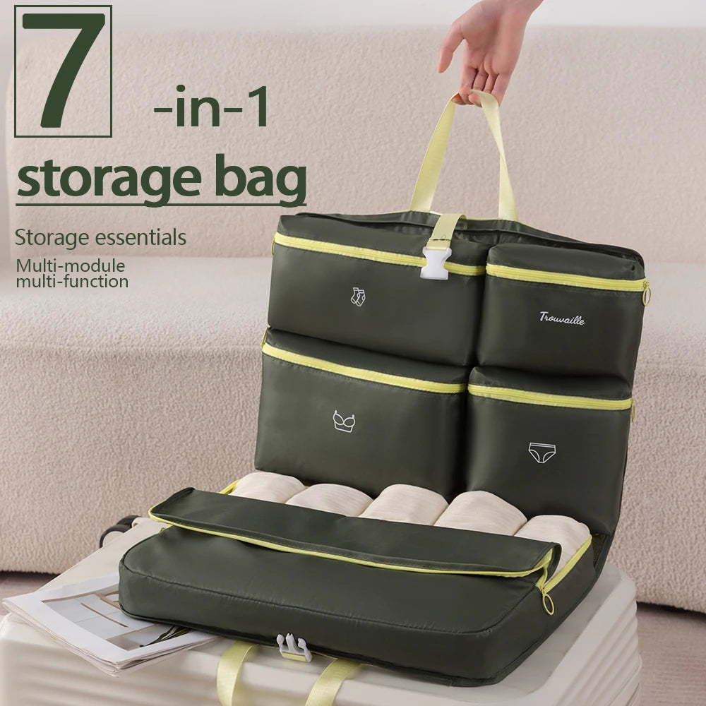 Seven-in-One Travel Organizer Bag for Luggage, Clothing, Underwear, and Undergarments - Travel Bag with Divided Compartments for