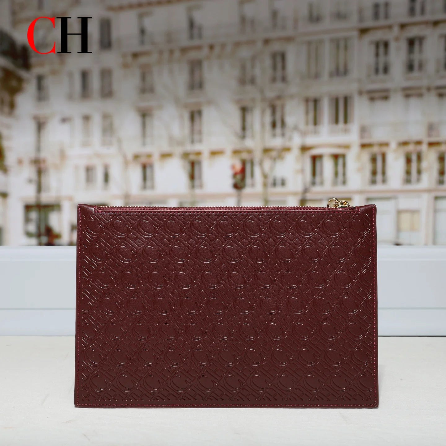 CH Clutch Bag Women Embossed Monogram PU Leather Wristlet Handbag Zipper Envelope Purse Large Capacity Evening Daily Wallet