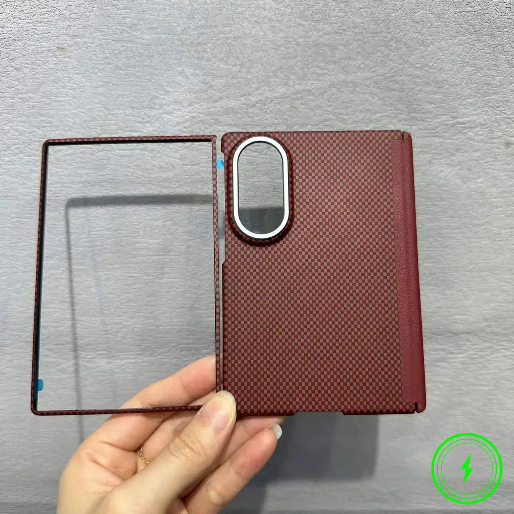 Luxury Busienss Nano-carving Carbon Fiber Texture Case for For Samsung Galaxy Z Fold 8 for Magsafe Hinge Alloy Lens Phone Cover